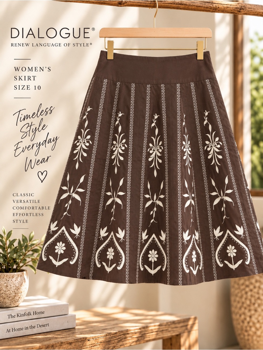 DIALOGUE Embroidered Midi Skirt — Women’s Size 10